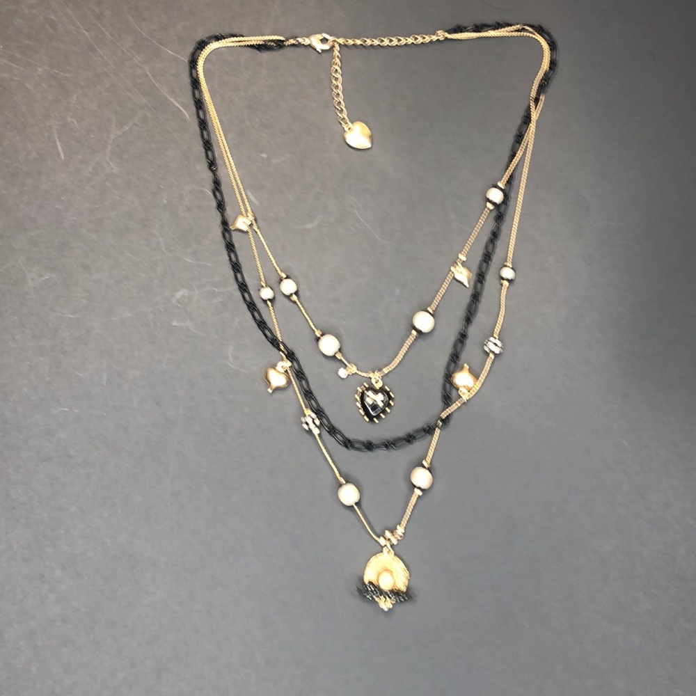 Betsy Johnson Triple Gold Pearl  Necklace,